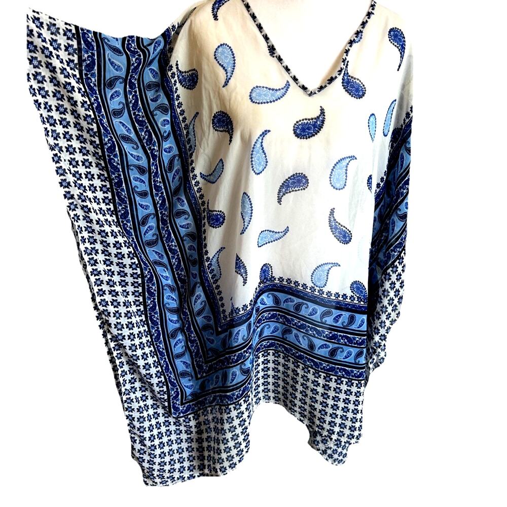 tommy bahama Blue kaftan tunic Paisley swim coverup Sheer boho USA Tall S/M